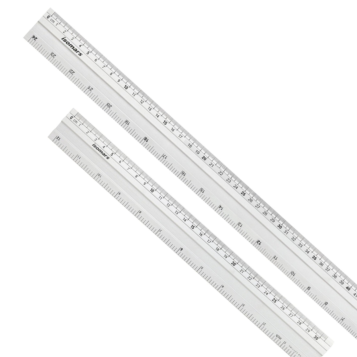 Isomars Aluminium Cutting Rulers Combo Set of 2 (12 Inch & 24 Inch) | Metal Cutting Scale with Inch & CM Markings | Non-Slip Edge for Precision Cutting, Drafting, Measuring & Craft Work - Isomars