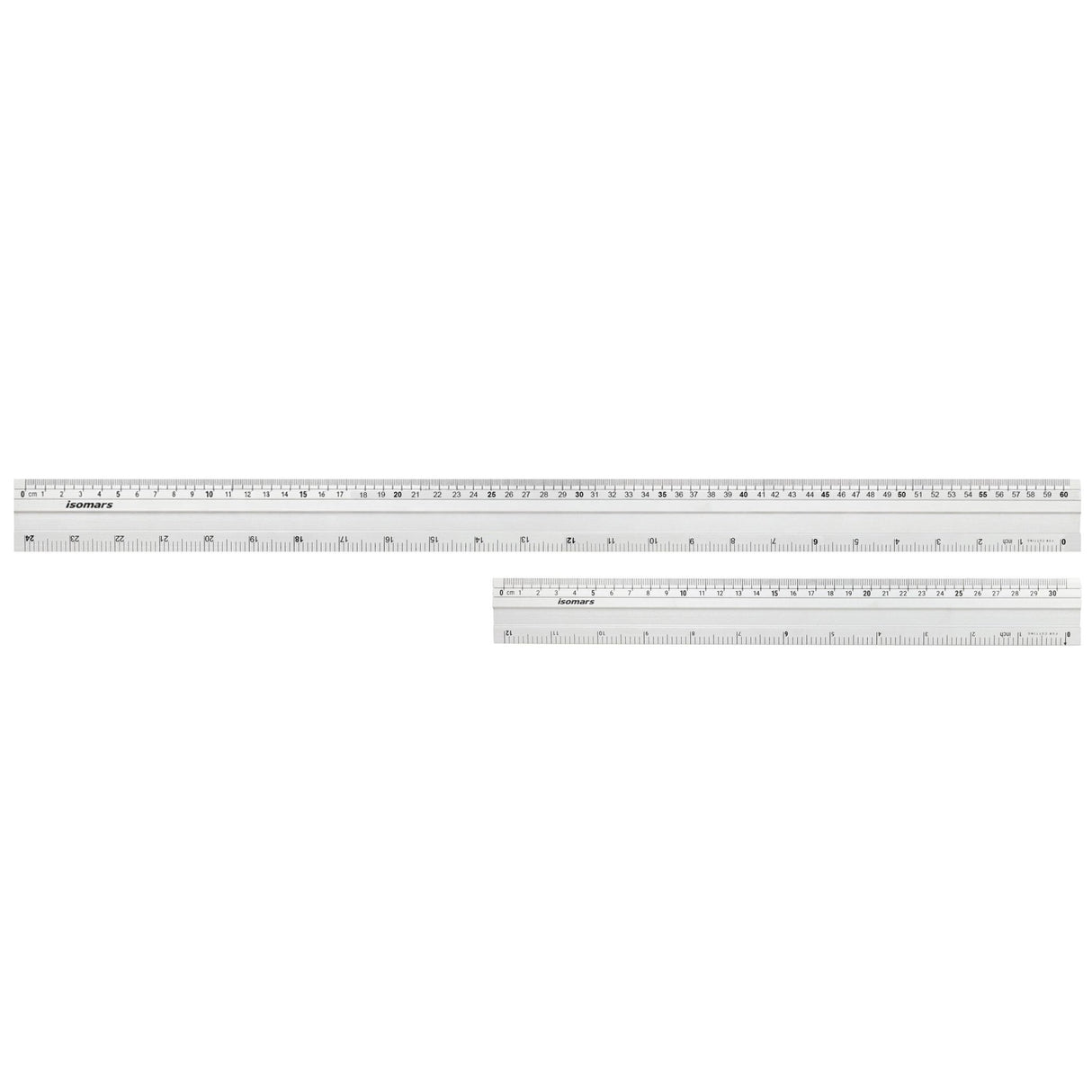 Isomars Aluminium Cutting Rulers Combo Set of 2 (12 Inch & 24 Inch) | Metal Cutting Scale with Inch & CM Markings | Non-Slip Edge for Precision Cutting, Drafting, Measuring & Craft Work - Isomars