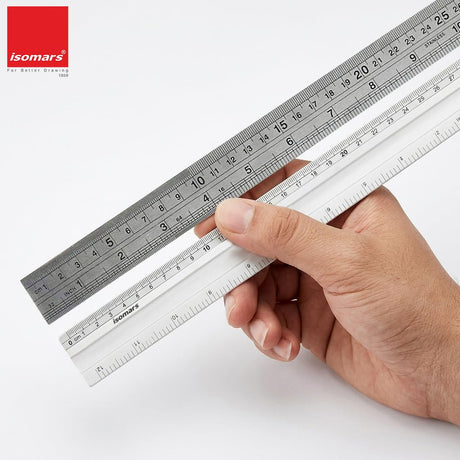 Isomars Aluminium Cutting Rulers Combo Set of 2 (12 Inch & 24 Inch) | Metal Cutting Scale with Inch & CM Markings | Non-Slip Edge for Precision Cutting, Drafting, Measuring & Craft Work - Isomars
