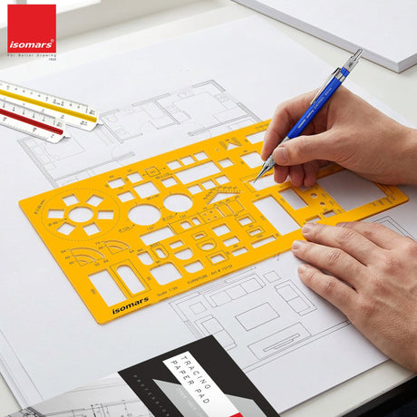 Isomars Architect Furniture Template Scale 1:50 | Professional Interior Design & Furniture Layout Drafting Stencil | Transparent Drawing Template for Architects, Interior Designers, Engineers & Students - Isomars