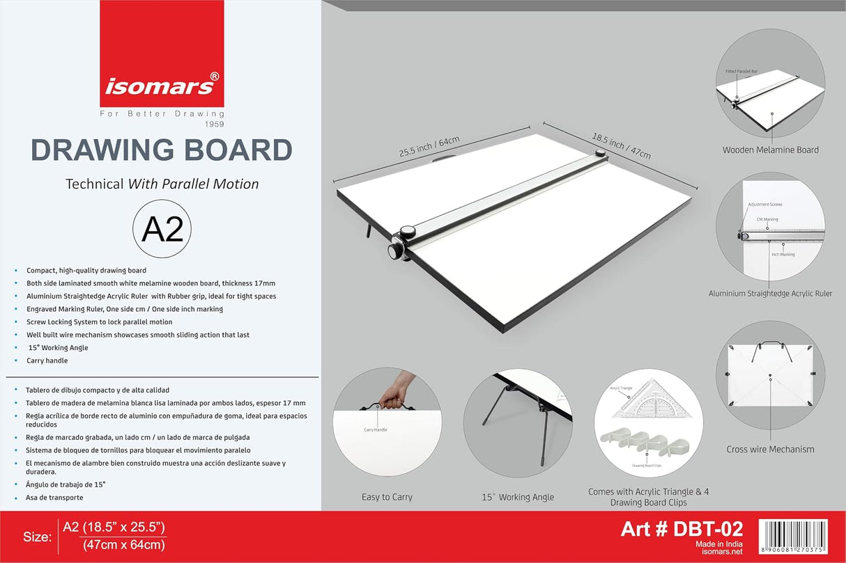Isomars Architect Kit Combo - Drafting Board-A2 with Cutting Mat-A3, Adjustable, Triangular Scale, French Curve, Erasing Shield and Oval Template | Ideal For Students & Professionals - Isomars
