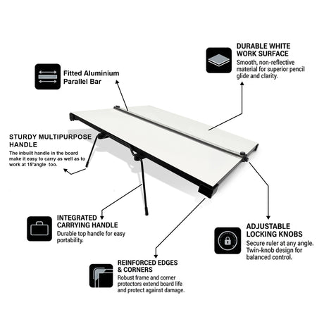 Isomars Architect Kit with Carry Bag | A2 Technical Drawing & Drafting Board (18.5" x 25.5") with Parallel Motion Ruler & Carry Handle | Ideal for Architects, Engineers, Designers, Students & Professionals - Isomars
