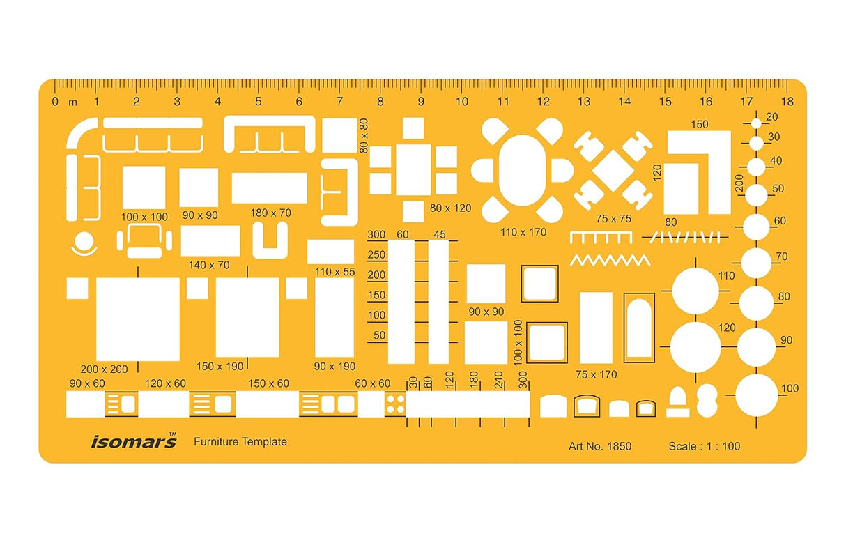 Isomars Architect Template Set of 3 | Scale 1:50, 1:100 & 1:200 Drawing Drafting Stencils for Furniture Layout, House Planning, Interior Design, Architecture, Blueprint & Floor Plan Drawing - Isomars
