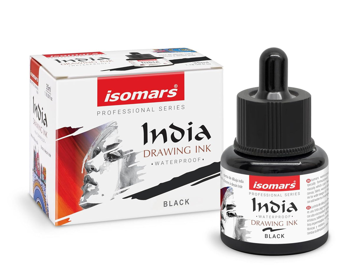 Isomars Bamboo Dip Pen with India Drawing Ink Black 35ml | Hand-Carved Calligraphy Pen Set for Lettering, Sketching & Illustration | Reusable Wooden Ink Pen for Artists & Beginners - Isomars