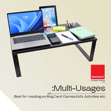 Isomars Bed Desk/Floor Desk Laptop Study Table for Work from Home, Online Classes, Card Games and Kid's Activities (Black - Extra Large) - Isomars