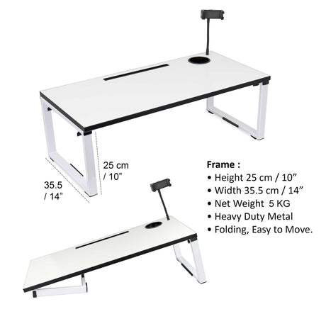 Isomars Bed Desk/Floor Desk with Mobile Holder 76cm x 35.5cm (30" x 14") Laptop Study Table for Work from Home, Online Classes, Card Games and Kid's Activities (White) - Isomars