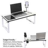 Isomars Bed Desk/Floor Desk with Mobile Holder 76cm x 35.5cm (30" x 14") Laptop Study Table for Work from Home, Online Classes, Card Games and Kid's Activities (White) - Isomars