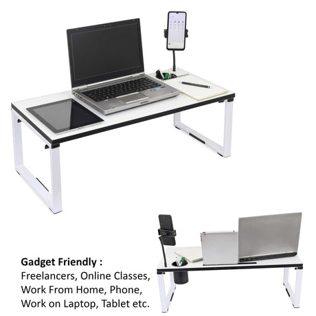Isomars Bed Desk/Floor Desk with Mobile Holder 76cm x 35.5cm (30" x 14") Laptop Study Table for Work from Home, Online Classes, Card Games and Kid's Activities (White) - Isomars