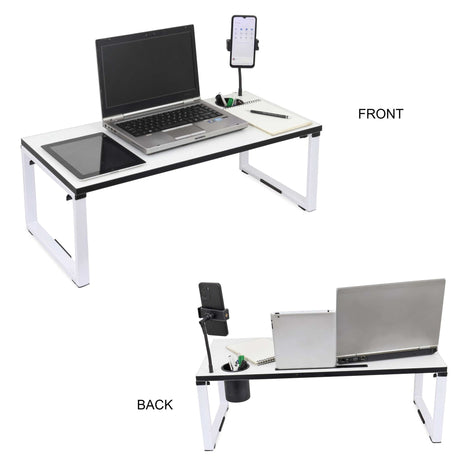 Isomars Bed Desk/Floor Desk with Mobile Holder 76cm x 35.5cm (30" x 14") Laptop Study Table for Work from Home, Online Classes, Card Games and Kid's Activities (White) - Isomars