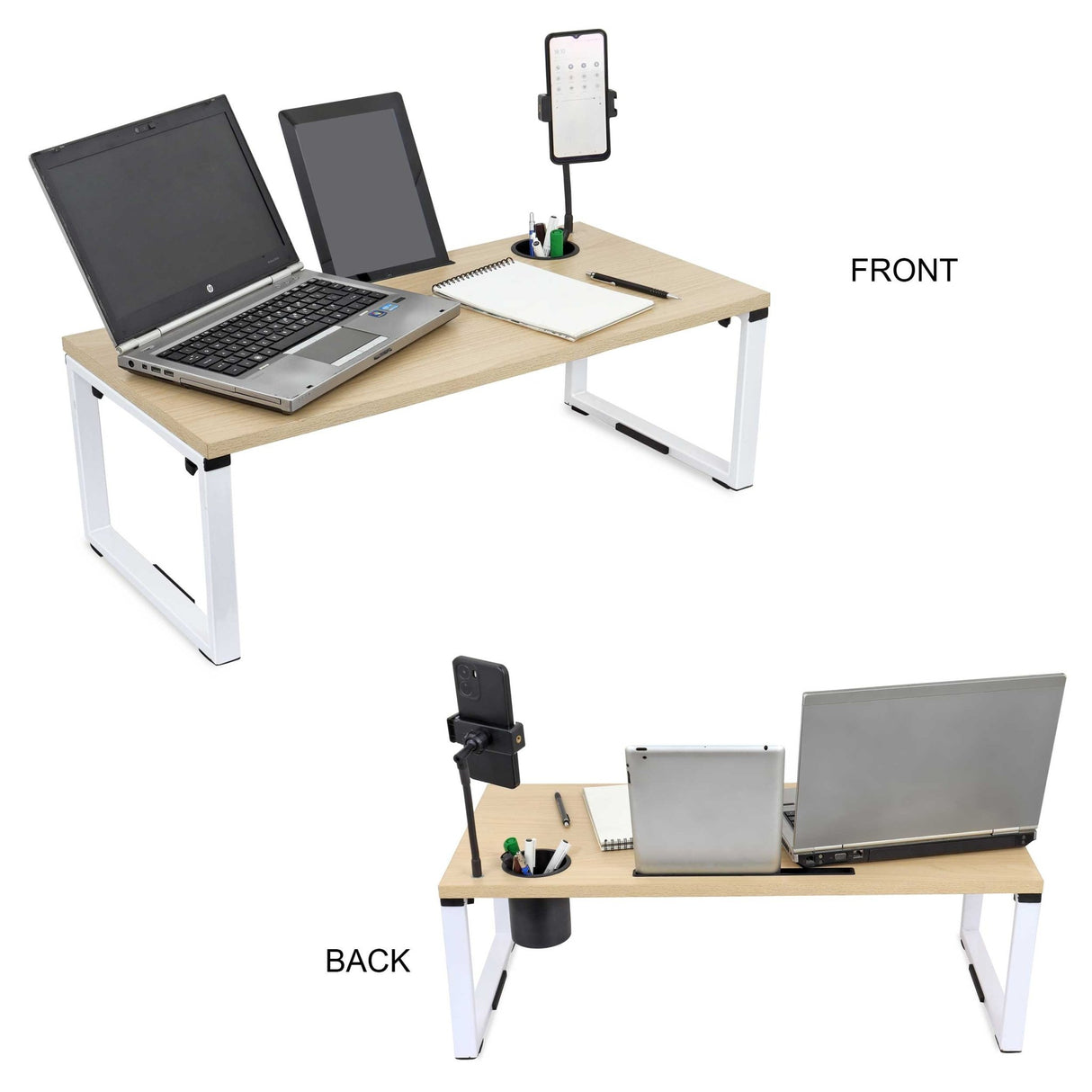 Isomars Bed Desk/Floor Desk with Mobile Holder 76cm x 35.5cm (30" x 14") Laptop Study Table for Work from Home, Online Classes, Card Games and Kid's Activities (Wooden) - Isomars