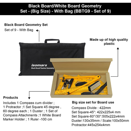 Isomars Black Board/White Board Geometry Set - (Big Size) - With Bag - Isomars