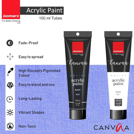 Isomars Black & White Acrylic Paint Combo - 100ml - ARTIST SERIES - Isomars