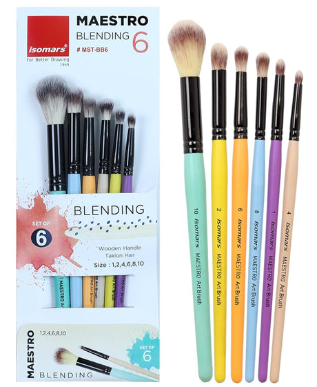 Isomars Blending Brush Set of 6 - Professional Round Artist Brushes for Soft Blending, Shading and Transitions - Ideal for Watercolor, Acrylic, Gouache, and Ink - Sizes 1, 2, 4, 6, 8, 10 - Isomars