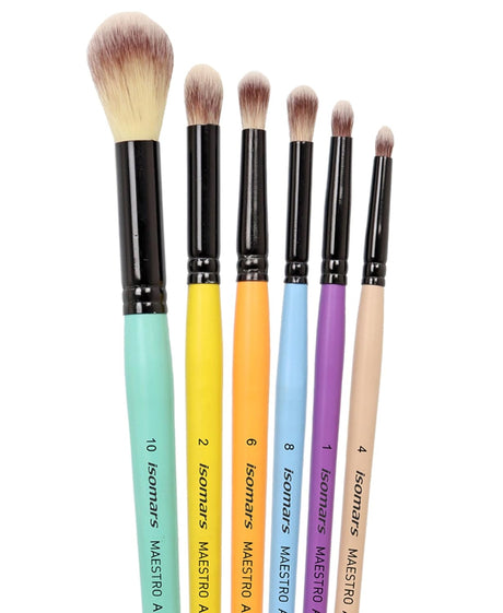 Isomars Blending Brush Set of 6 - Professional Round Artist Brushes for Soft Blending, Shading and Transitions - Ideal for Watercolor, Acrylic, Gouache, and Ink - Sizes 1, 2, 4, 6, 8, 10 - Isomars
