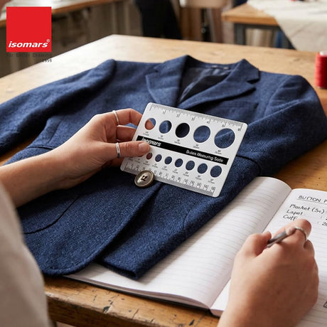 Isomars Button Measuring Scale – Acrylic Button Size Gauge with CM/MM Markings for Tailoring, Fashion Designing & Garment Measurement - Isomars