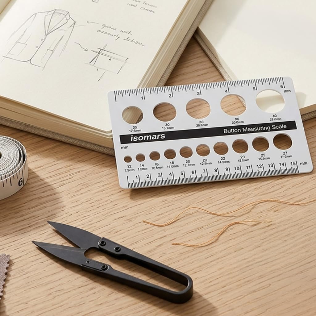 Isomars Button Measuring Scale – Acrylic Button Size Gauge with CM/MM Markings for Tailoring, Fashion Designing & Garment Measurement - Isomars