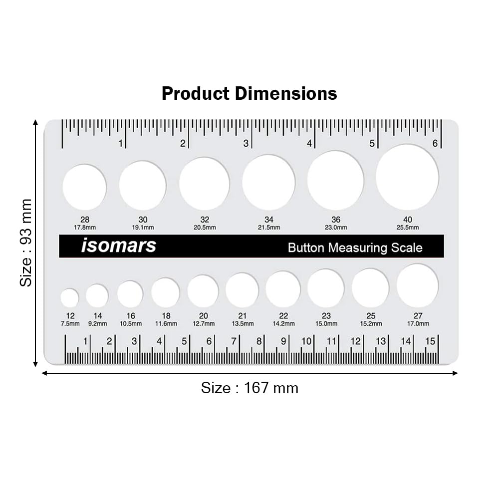 Isomars Button Measuring Scale – Acrylic Button Size Gauge with CM/MM Markings for Tailoring, Fashion Designing & Garment Measurement - Isomars