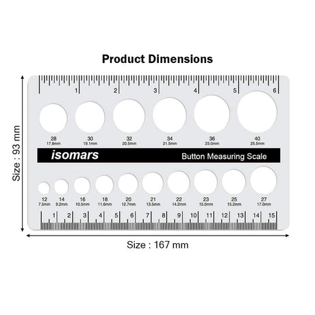 Isomars Button Measuring Scale – Acrylic Button Size Gauge with CM/MM Markings for Tailoring, Fashion Designing & Garment Measurement - Isomars