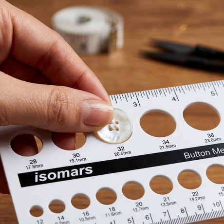 Isomars Button Measuring Scale – Acrylic Button Size Gauge with CM/MM Markings for Tailoring, Fashion Designing & Garment Measurement - Isomars