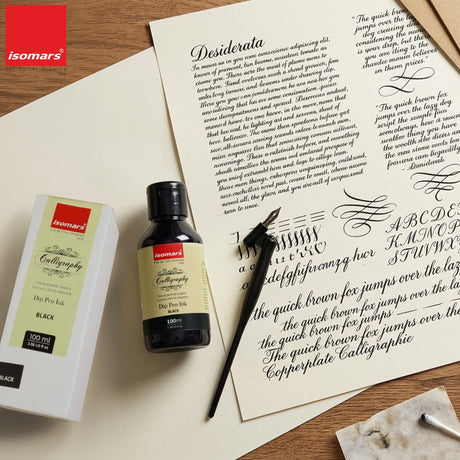 ISOMARS Calligraphy Dip Pen Ink Black, 100ml, Rich Pigmented Ink - Isomars
