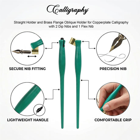Isomars Calligraphy Pen Set with 2 Holders, 3 Nibs & Brass Flange for English, Copperplate and decorative calligraphy - Isomars
