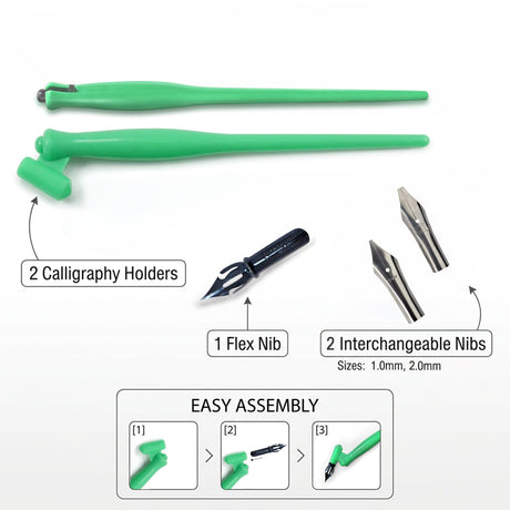 Isomars Calligraphy Pen Set with 2 Holders, 3 Nibs & Plastic Flange for elegant calligraphy and lettering - Isomars