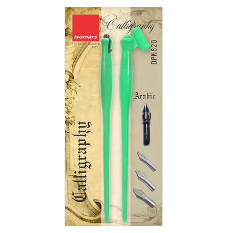 Isomars Calligraphy Pen Set with 2 Holders, 4 Nibs & Plastic Flange for Copperplate, Arabic and Gothic calligraphy - Isomars