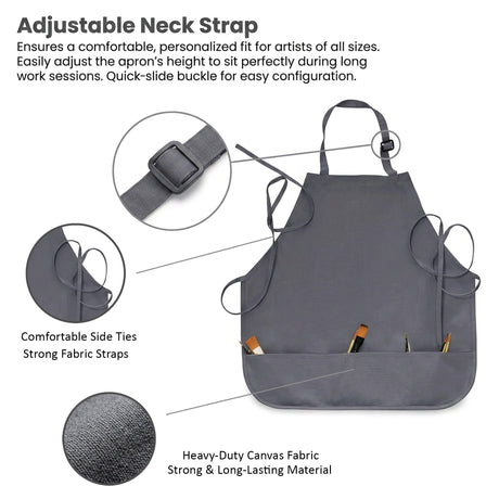 Isomars Canvas Painter's Apron with Adjustable Strap & Tool Pockets for brushes, tools, and art supplies - Isomars