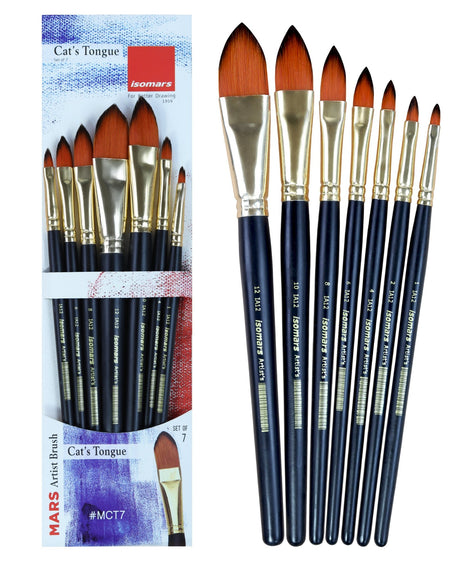 Isomars Cat's Tongue Paint Brush Set of 7 | Sizes 1, 2, 4, 6, 8, 10, 12 - Isomars