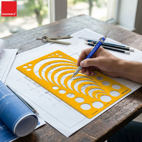 Isomars Circle Radius Template Ruler | Precision Drafting Stencil with Radius Curves R12.5-R60, Circle Templates & Metric Scale | Engineering, Architecture, Technical Drawing & Design Tool (150 x 257 mm) - Isomars