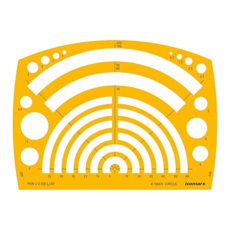 Isomars Circle Template, Professional Drawing Stencil, Yellow Plastic, 0.5mm Scale, Technical Drafting Tool - Isomars