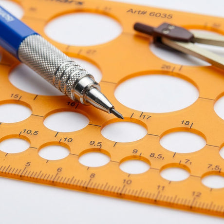 Isomars Circle Template Stencil with Multiple Diameter Sizes, Precision Geometry Drafting Tool with cm/mm Ruler, Degree Angle Guides & Smooth Round Edges for Students, Engineers, Architects & Designers - Isomars