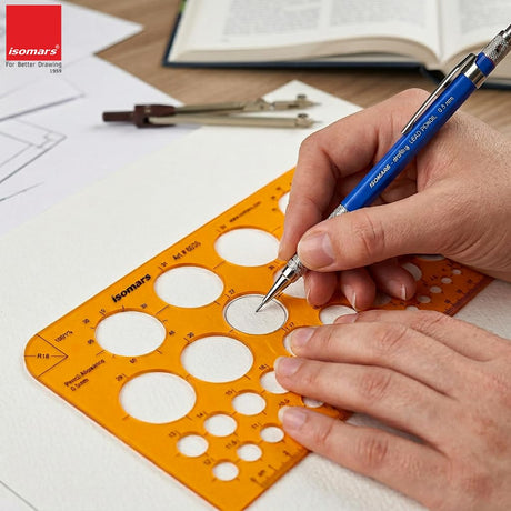 Isomars Circle Template Stencil with Multiple Diameter Sizes, Precision Geometry Drafting Tool with cm/mm Ruler, Degree Angle Guides & Smooth Round Edges for Students, Engineers, Architects & Designers - Isomars