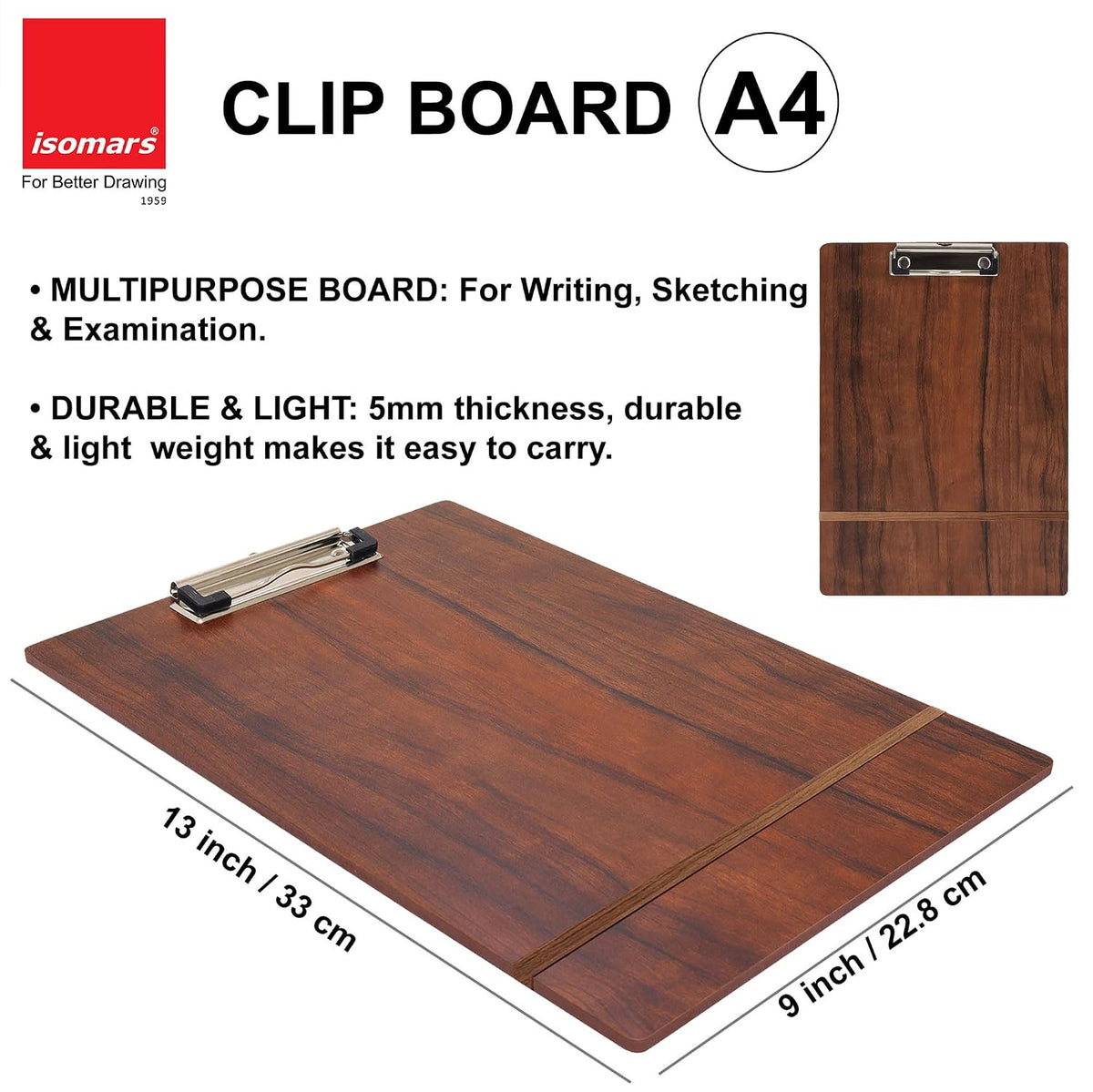 Isomars Clipboard - A4 - Size 33 x 22.8 cm / 13"x9" | Writing Pad - Isomars