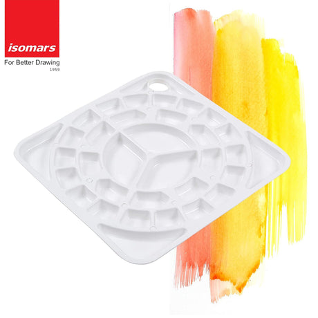 Isomars Colour Mixing Palette Square with Round Brush Set of 7 | 33 Well Plastic Paint Mixing Tray for Acrylic, Watercolor, Oil & Craft Painting | Artist Starter Kit - Isomars