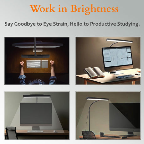 Isomars Computer Monitor Laptop Study Table Lamp with Clamp 12 Inch | Overhead USB LED Desk Light, Flexible Gooseneck, 3 Color Modes & 10 Brightness Levels for Desktop, Bedroom, Office & Reading - Isomars