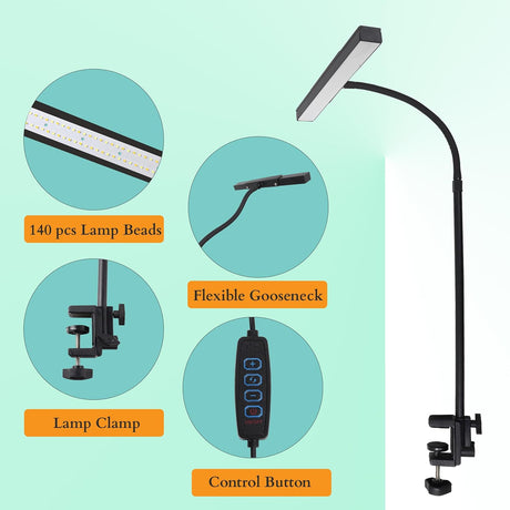 Isomars Computer Monitor Laptop Study Table Lamp with Clamp 12 Inch | Overhead USB LED Desk Light, Flexible Gooseneck, 3 Color Modes & 10 Brightness Levels for Desktop, Bedroom, Office & Reading - Isomars