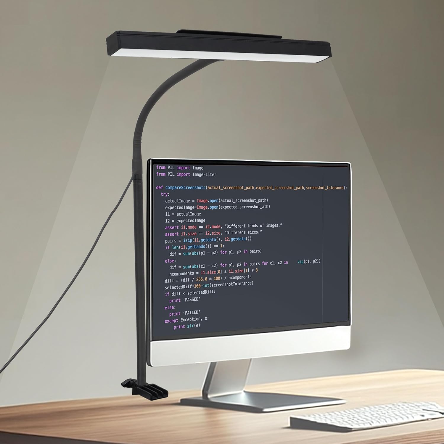Isomars Computer Monitor Laptop Study Table Lamp with Clamp 12 Inch | Overhead USB LED Desk Light, Flexible Gooseneck, 3 Color Modes & 10 Brightness Levels for Desktop, Bedroom, Office & Reading - Isomars