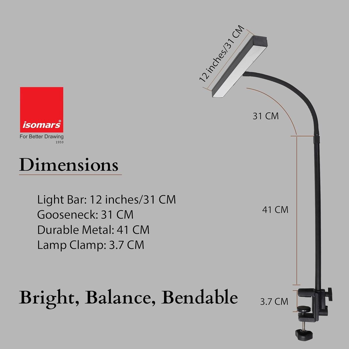 Isomars Computer Monitor Laptop Study Table Lamp with Clamp 12 Inch | Overhead USB LED Desk Light, Flexible Gooseneck, 3 Color Modes & 10 Brightness Levels for Desktop, Bedroom, Office & Reading - Isomars