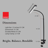 Isomars Computer Monitor Laptop Study Table Lamp with Clamp 12 Inch | Overhead USB LED Desk Light, Flexible Gooseneck, 3 Color Modes & 10 Brightness Levels for Desktop, Bedroom, Office & Reading - Isomars