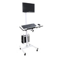 Isomars Computer Standing Desktop Workstation with Adjustable Monitor Mount | Sit Stand Table with Keyboard & Mouse Tray, CPU Holder & Wheels | Height Adjustable Ergonomic Office Desk (White) - Isomars
