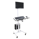 Isomars Computer Standing Desktop Workstation with Adjustable Monitor Mount | Sit Stand Table with Keyboard & Mouse Tray, CPU Holder & Wheels | Height Adjustable Ergonomic Office Desk (White) - Isomars