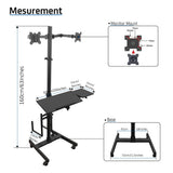 Isomars Computer Standing Desktop Workstation with Dual Monitor Mount Adjustable Height with Keyboard & Mouse Tray Space for CPU Holder, Sit Stand Table comes with Wheel for easy to move - Isomars