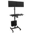 Isomars Computer Standing Desktop Workstation with Dual Monitor Mount Adjustable Height with Keyboard & Mouse Tray Space for CPU Holder, Sit Stand Table comes with Wheel for easy to move - Isomars