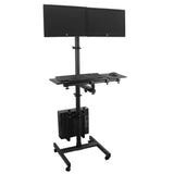 Isomars Computer Standing Desktop Workstation with Dual Monitor Mount Adjustable Height with Keyboard & Mouse Tray Space for CPU Holder, Sit Stand Table comes with Wheel for easy to move - Isomars