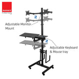 Isomars Computer Standing Desktop Workstation with Dual Monitor Mount Adjustable Height with Keyboard & Mouse Tray Space for CPU Holder, Sit Stand Table comes with Wheel for easy to move - Isomars