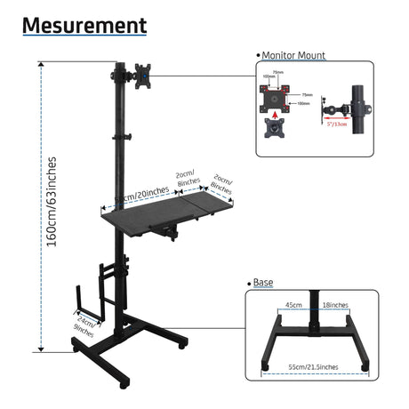 Isomars Computer Standing Desktop Workstation with Monitor Mount Adjustable Height with Keyboard & Mouse Tray Space for CPU Holder, Sit Stand Table Comes with Wheels for Easy to Move. - Isomars