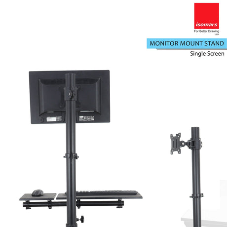 Isomars Computer Standing Desktop Workstation with Monitor Mount Adjustable Height with Keyboard & Mouse Tray Space for CPU Holder, Sit Stand Table Comes with Wheels for Easy to Move. - Isomars