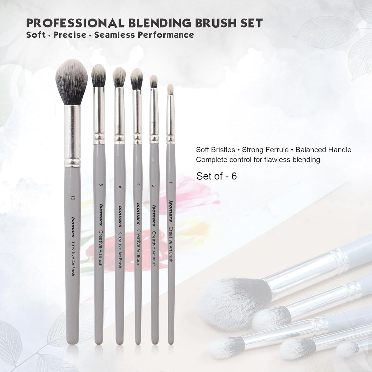 Isomars Creative - Blendng Brush - Round - Set of 6 - Artist Quality Brushes - Isomars