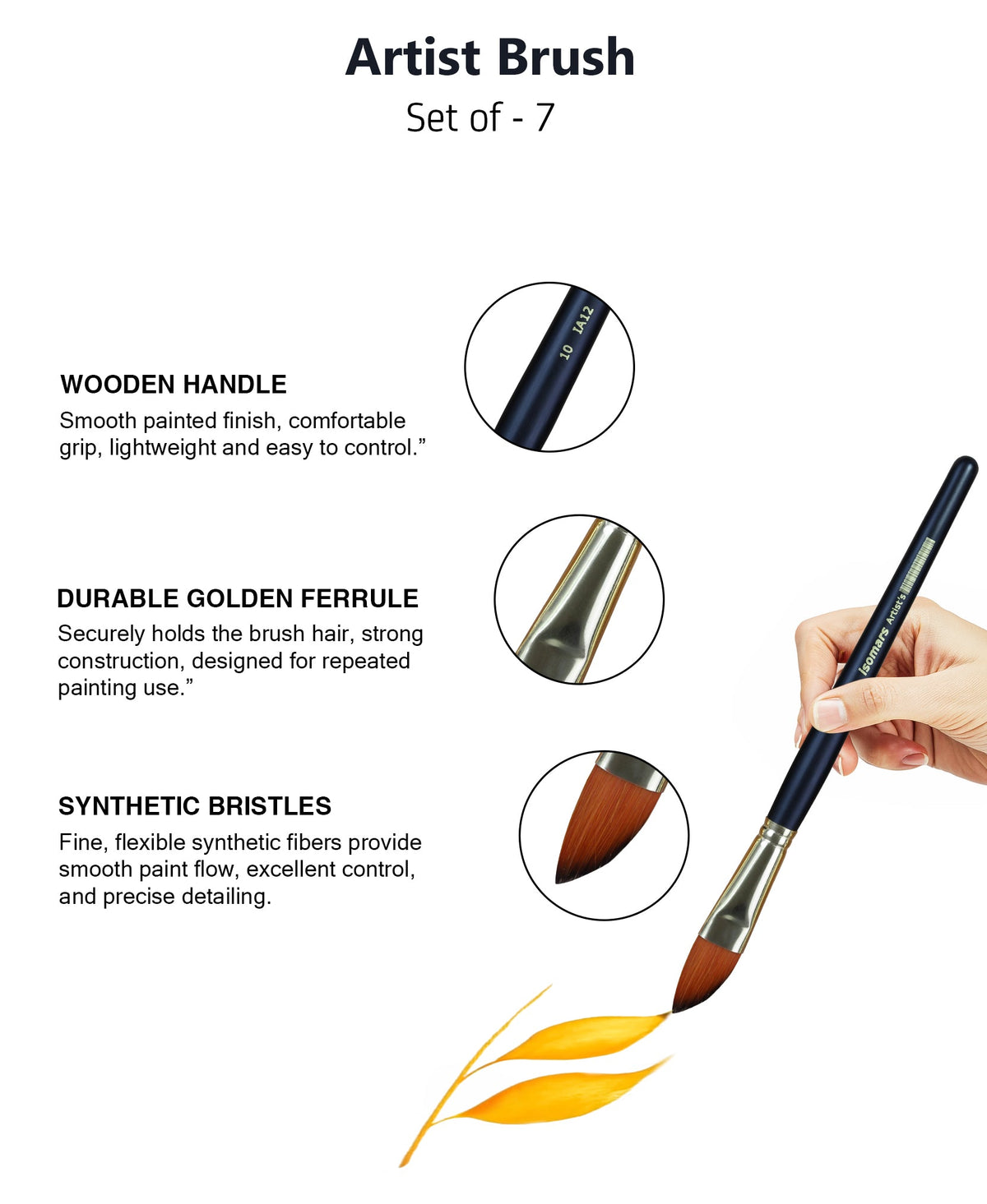 Isomars Dagger Paint Brush Set of 7 Artist Brushes for Acrylic & Watercolor - Isomars